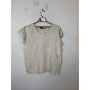 Saks Fifth Ave Womens Shirt Medium Beige 100% Linen Lagenlook Coastal Beachy